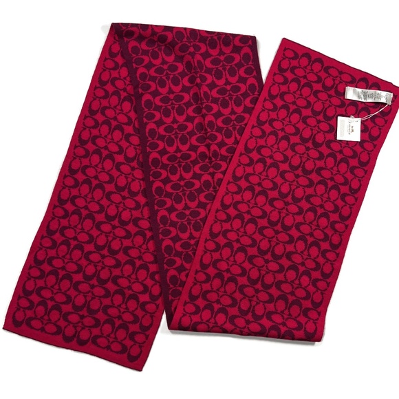 COACH Signature C Knit Scarf Reversible Fuchsia Merino Wool 10.5 x 72 New NWT - Picture 1 of 5